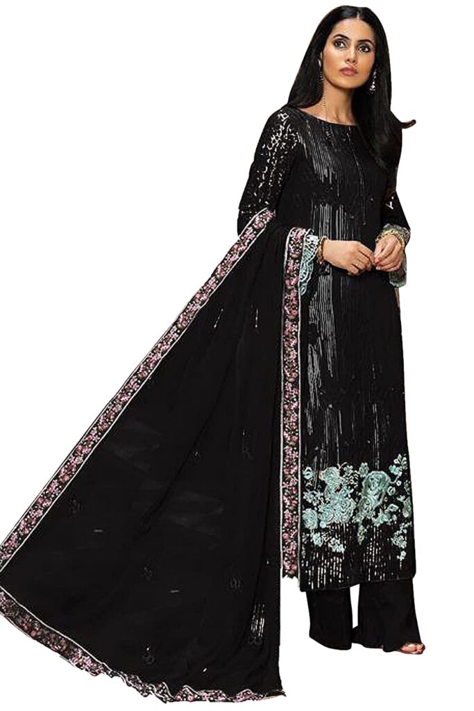Georgette Embroidered Salwar Suit Black