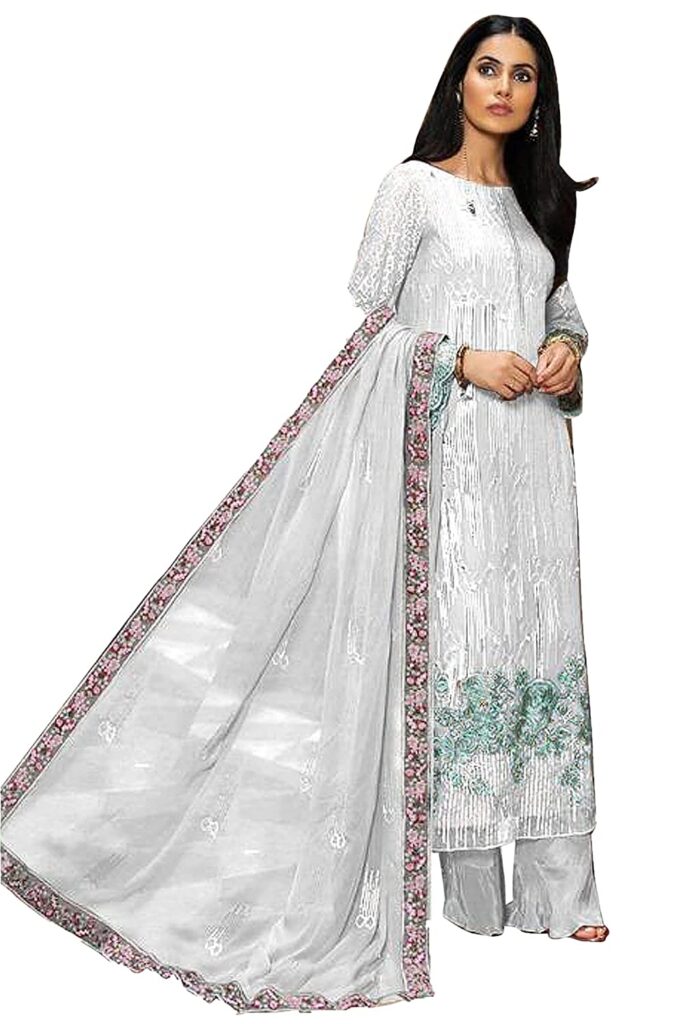 Georgette Embroidered Salwar Suit White