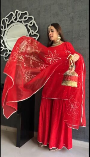 Stylish Red Sharara Gharara Fancy Shalwar Kameez Dress