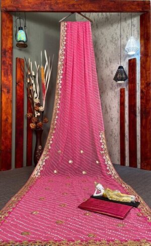 Pink Color Beautiful Designer Saree Georgette Fabric With Gotapatti Work