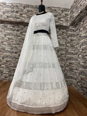 Designer White Lehenga Choli with silver high quality heavy sequence work