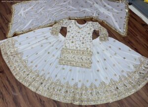 White Georgette Gharara Suit With Heavy Sequence Work