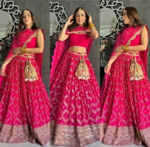 Pink Georgette Sequence and Zari Work Lehenga