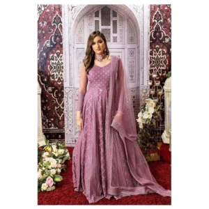 Purple Georgette Gown With Sequence Mirror Work With Butterfly Net Dupatta