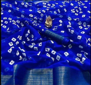 Blue Bandhani Print Saree With Golden Border