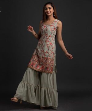 Embroidered Sharara Dress