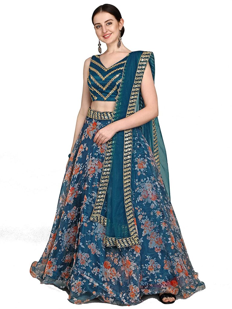 Organza Printed and Jari Sequence Work Lehenga Choli