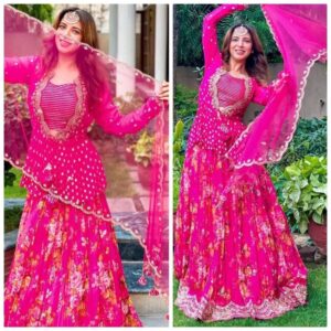 Pink Digital Printed Heavy Georgette Embroidery Sequence Cut Work Lehenga Choli