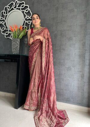 Fancy Thread And Zari Work Vichitra Silk Saree With Banglory Silk Blouse