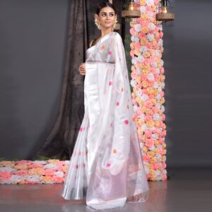 Banarasi Tissue Silk Jacquard Weave Silver Zari Woven Designer Saree