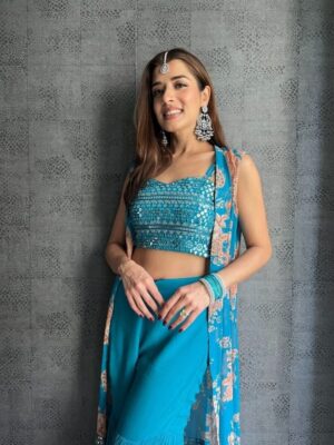 Blue Sharara Salwar Suit With Shrug