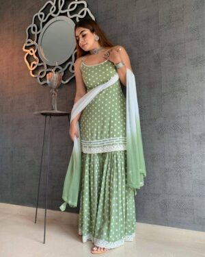 Mint Green Polka Dots Sharara Set