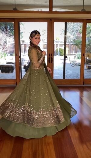 Anarkali Front Slit Fancy Kurti With Lehenga And Dupatta