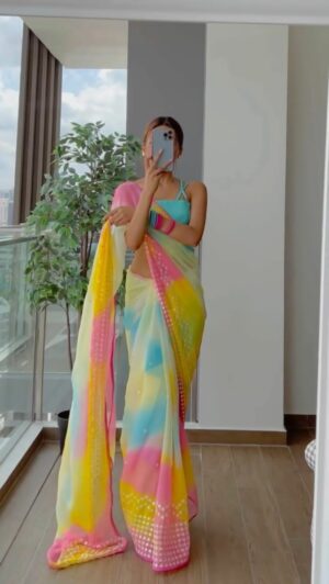 Multicolour Printed Sequence Work Beautiful Designer Saree