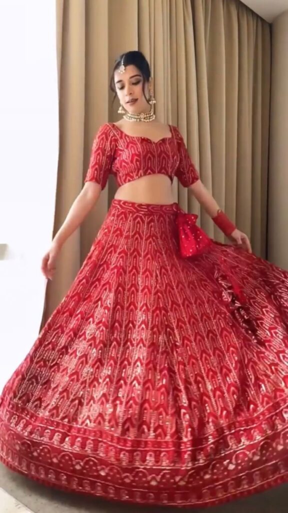 Red Georgette Lehenga Choli With Heavy Embroidery Sequence Work