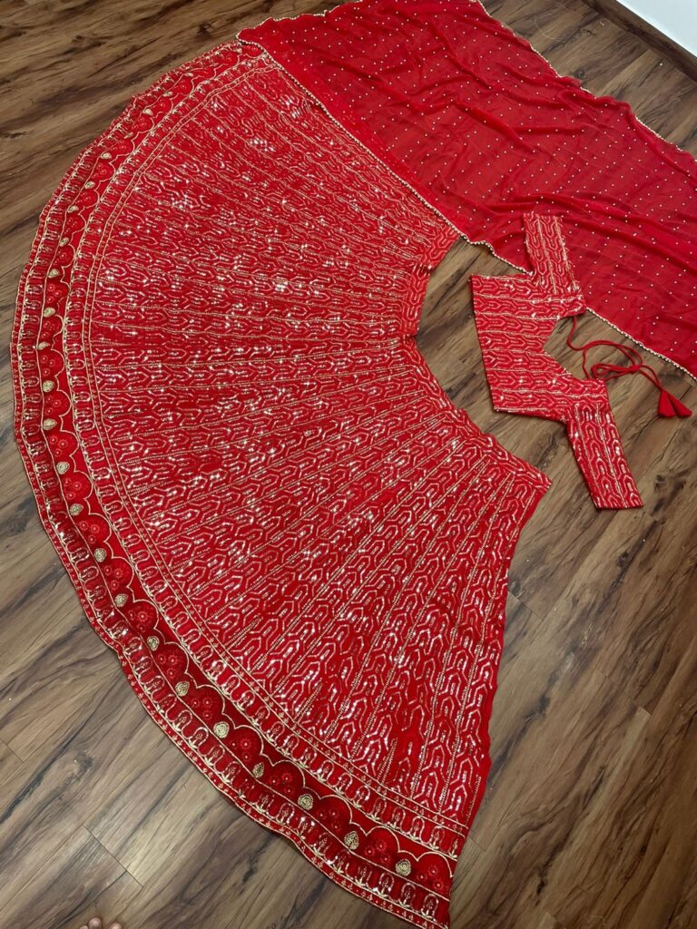 Red Georgette Lehenga Choli With Heavy Embroidery Sequence Work