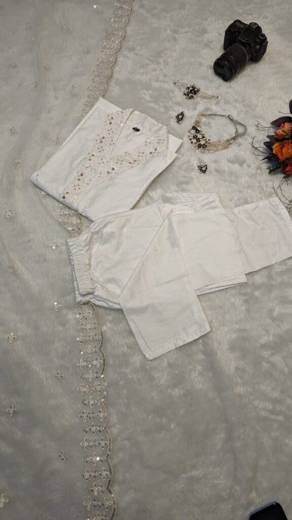 Embroidred Cotton Silk Kurta With Pant And Dupatta