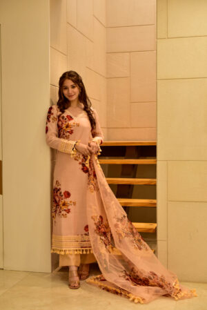 Peach Floral Kurta with Pant and Dupatta