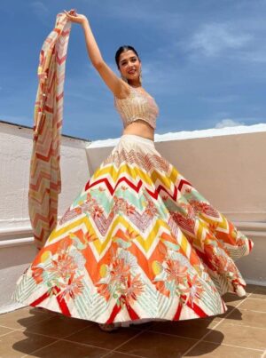 Satin Silk Multicolor Digital Print Lehenga Choli