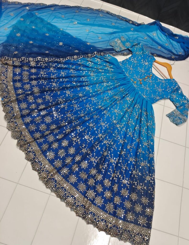 Georgette Heavy Embroidery And Sequence Work Anarkali Gown With Dupatta