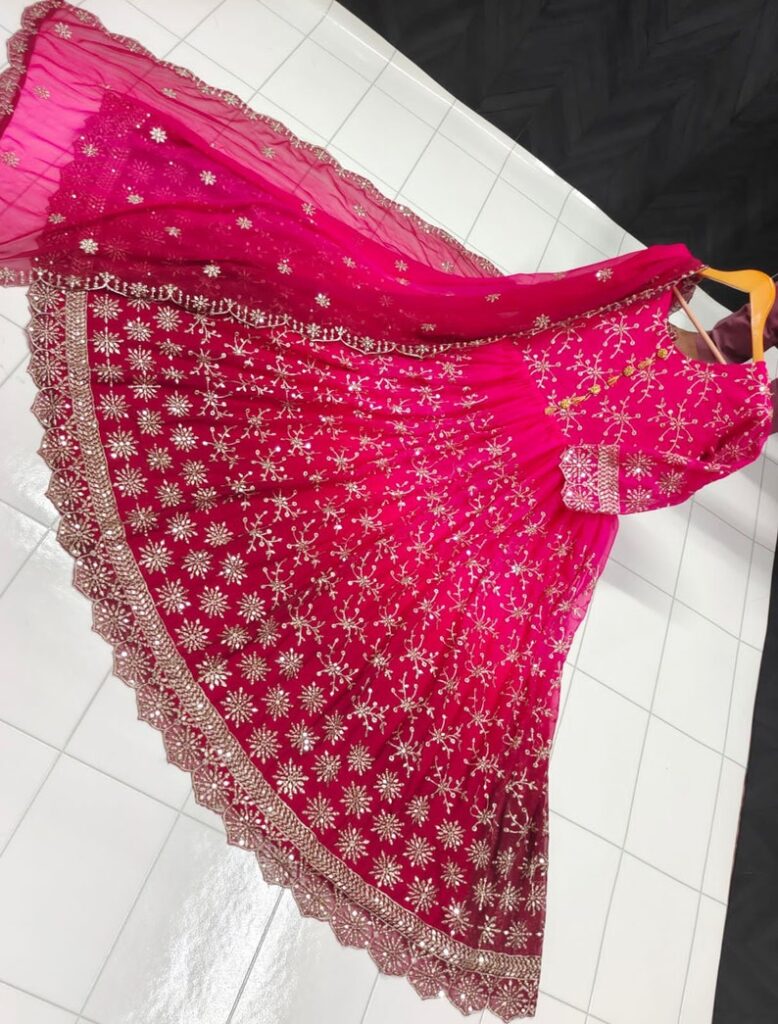Georgette Heavy Embroidery And Sequence Work Anarkali Gown With Dupatta