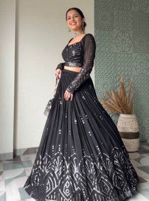 Black Colour Sequence Work Lehenga